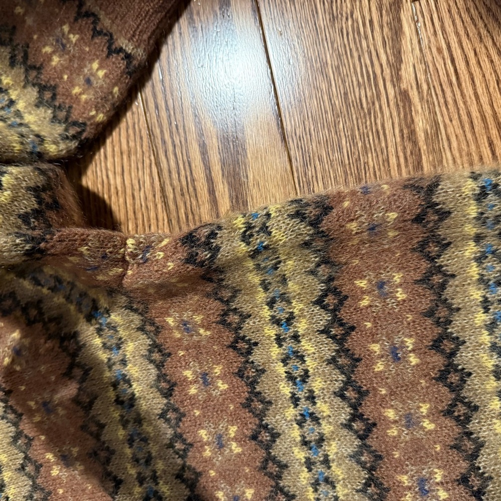 Doen Fran Mohair/Merino Fair Isle Wool Sweater - Brown, Cream, Green size Small - Picture 9 of 12